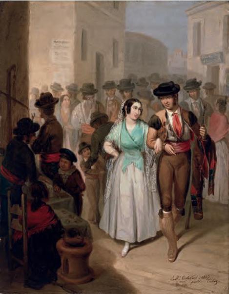 Salida de la plaza, Ángel María Cortellini Hernández, 1847, óleo sobre tela, Coleção Carmen Thyssen-Bornemisza, Madri.