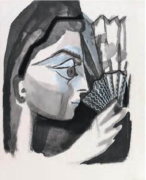 Femme de profil à l’eventail, Pablo Picasso, 1964, ilustração do livro Le Carmen des Carmen de Prosper Mérimée e Louis Aragon (1964), coleção Fundação Bancaja.