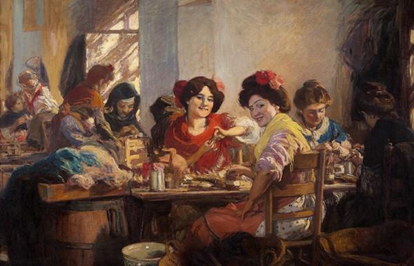 Las cigarreras en la fábrica, 1910, óleo sobre tela, Altadis, Madri.